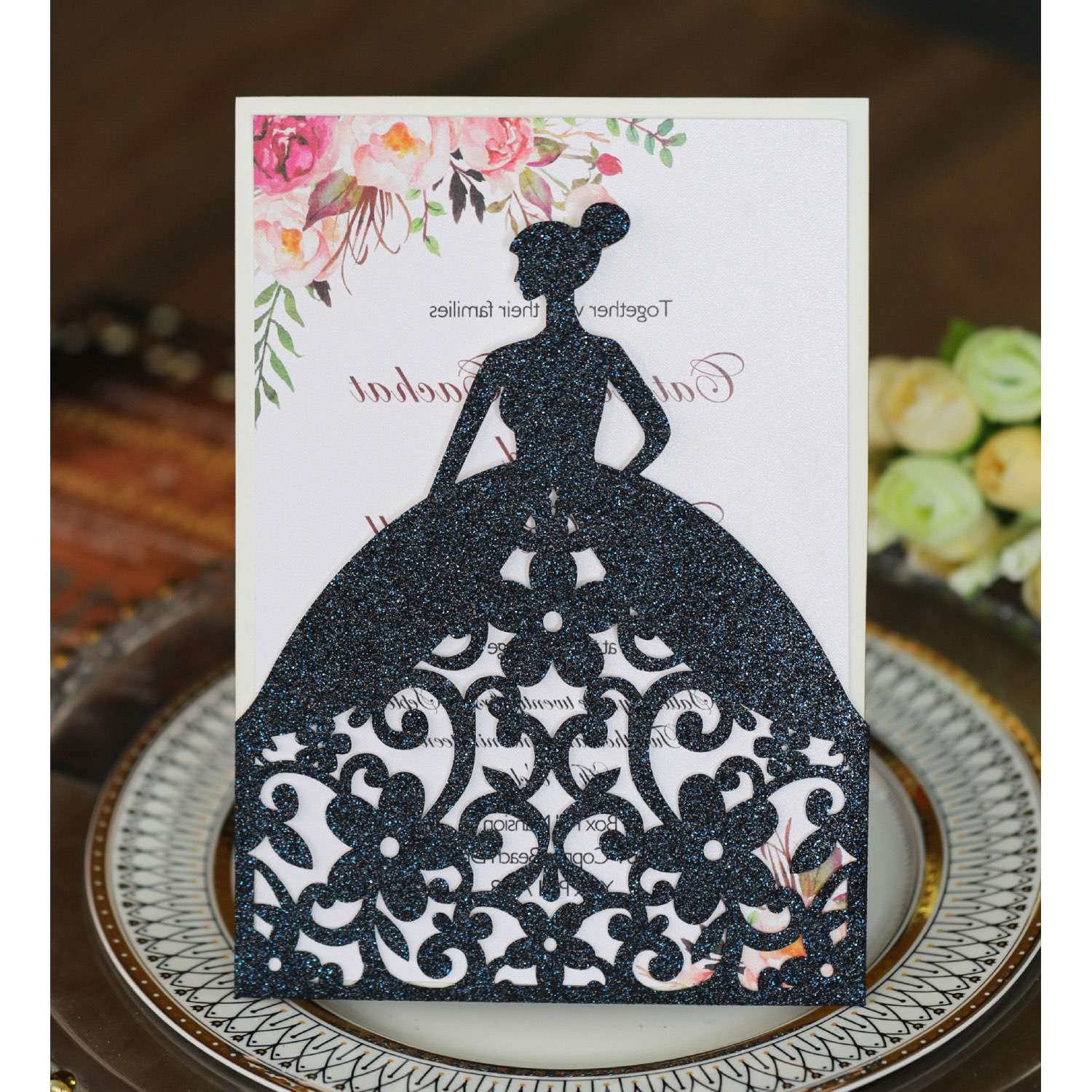 Glitter Marriage Invitation Card Beautiful Girl Holiday Greeting Card 2020 Invitation Card